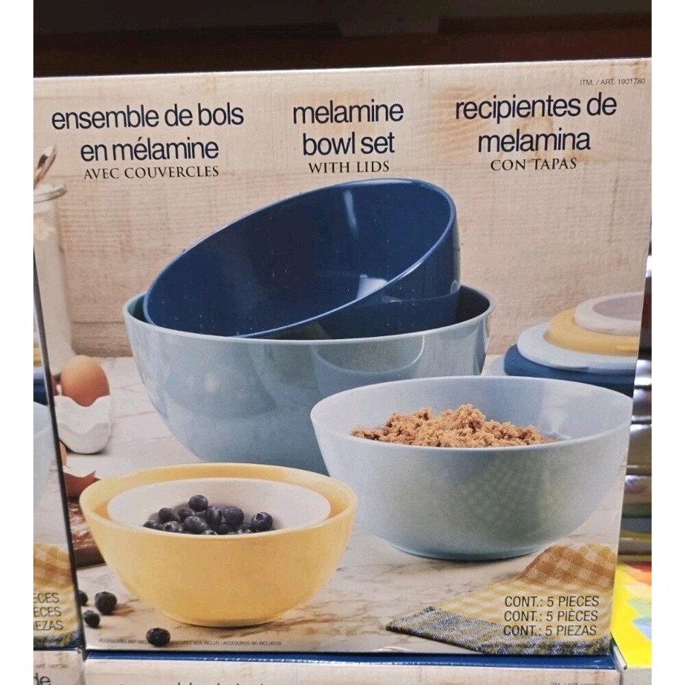 Pandex 5-Piece 100% Melamine Nesting Mixing Bowl Set with Clear See-Through Lids
